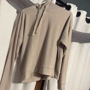 Cozy Ribbed Beige Hoodie for Women